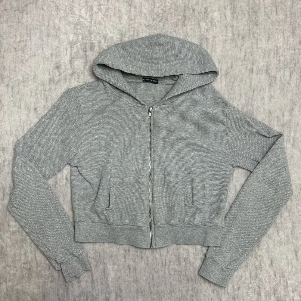 Brandy Melville Waffle Zip Up Hoodie - Grey - Picture 1 of 5
